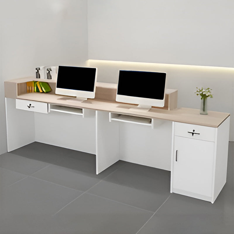 エコ板材　安全で無臭　頑丈　錠付き引き出し　上部天板　キーボードトレイ　仕切り板　バイカラー　カウンター　受付カウンター　シンプル　モダン　洗練　ホワイト　カスタマイズ可能　JDT-K-111