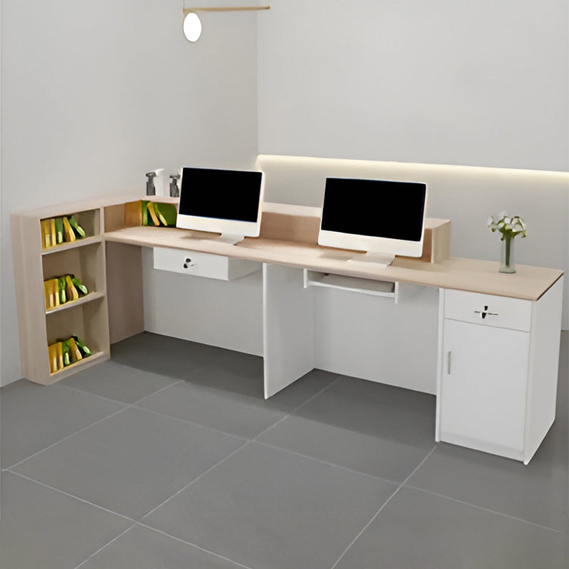 エコ板材　安全で無臭　頑丈　錠付き引き出し　上部天板　キーボードトレイ　仕切り板　バイカラー　カウンター　受付カウンター　シンプル　モダン　洗練　ホワイト　カスタマイズ可能　JDT-K-111