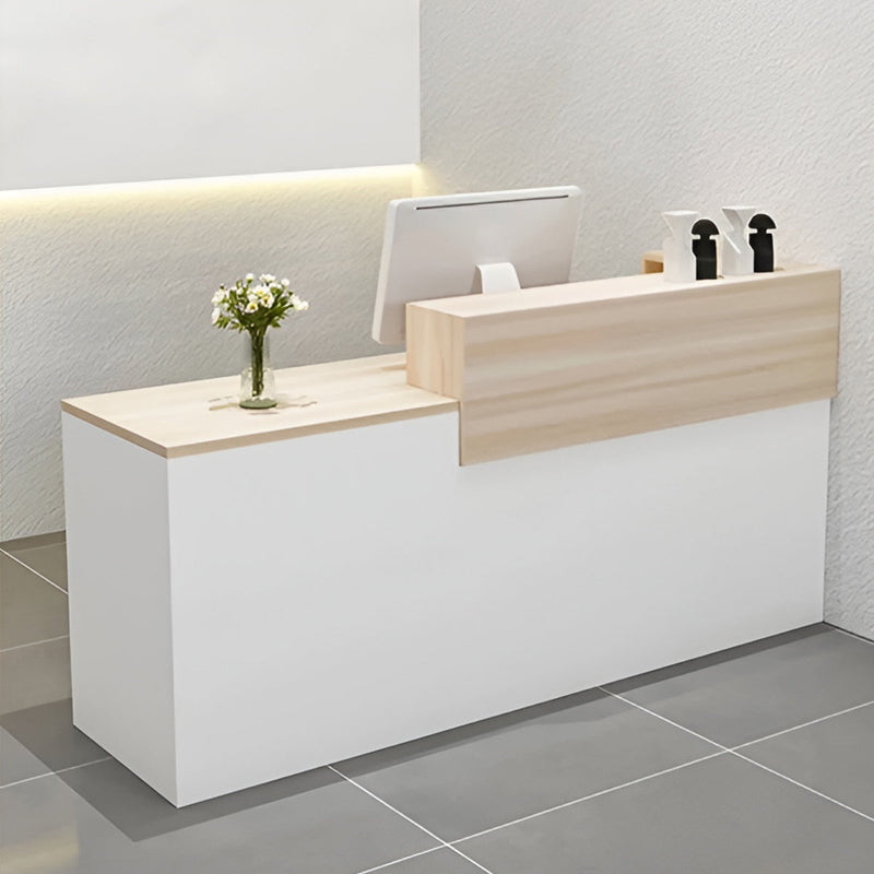 エコ板材　安全で無臭　頑丈　錠付き引き出し　上部天板　キーボードトレイ　仕切り板　バイカラー　カウンター　受付カウンター　シンプル　モダン　洗練　ホワイト　カスタマイズ可能　JDT-K-111