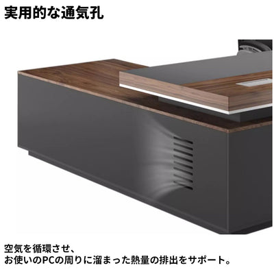 分厚い天板　頑丈　耐久性　キャビネット　大容量　錠付き　広め　ゆとり　幕板　安定性　役員デスク　デスク　エグゼクティブ　落ち着き　機能的　ウォールナット　カスタマイズ可能　LBZ-K-038