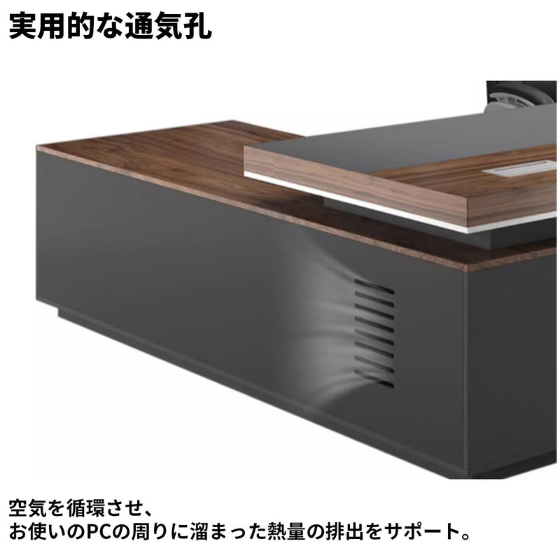 分厚い天板　頑丈　耐久性　キャビネット　大容量　錠付き　広め　ゆとり　幕板　安定性　役員デスク　デスク　エグゼクティブ　落ち着き　機能的　ウォールナット　カスタマイズ可能　LBZ-K-038