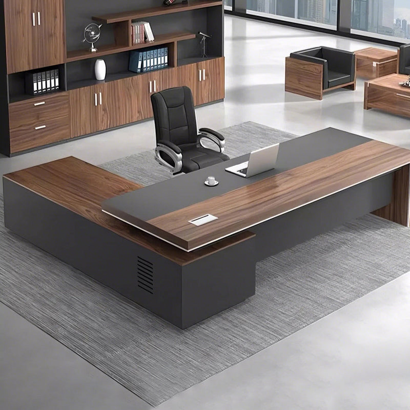 分厚い天板　頑丈　耐久性　キャビネット　大容量　錠付き　広め　ゆとり　幕板　安定性　役員デスク　デスク　エグゼクティブ　落ち着き　機能的　ウォールナット　カスタマイズ可能　LBZ-K-038