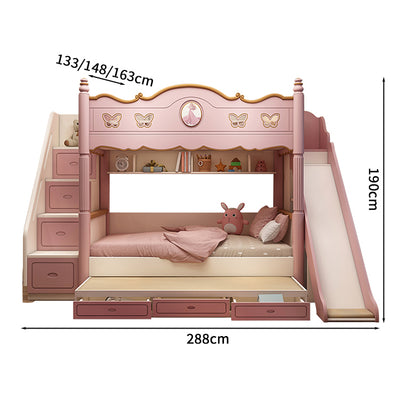 キッズ二段ベッド　二段ベッド　シンプルな二段ベッド　木製二段ベッド　かわいい　滑り台　オシャレ　お姫様　メルヘン風　無毒無臭　収納棚　引き出し　二段ベッド　天然木　カスタマイズ可能　SCC-S024