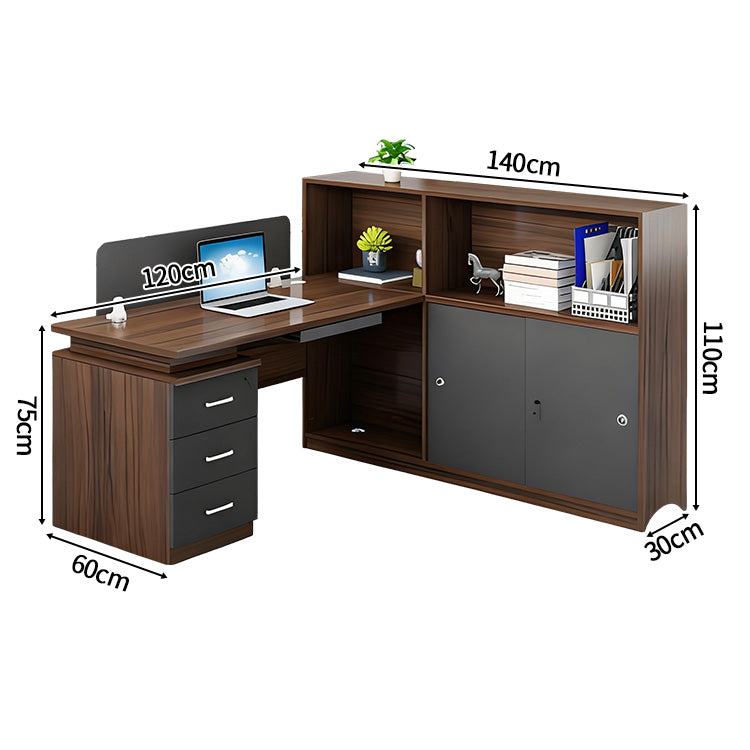 パソコンデスク　収納付きデスク　事務机　ワークデスク　コンパクトデスク　オフィスデスク　サイドキャビネット　PC収納　キーボード引き出し付き　ウォールナット　ブラック　XT-BGZ-20247