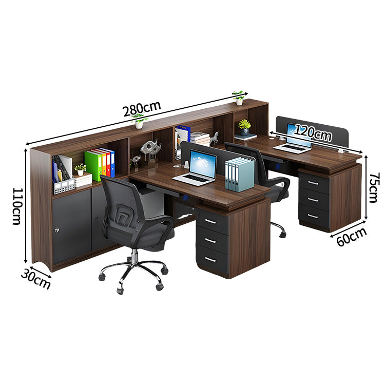 パソコンデスク　収納付きデスク　事務机　ワークデスク　コンパクトデスク　オフィスデスク　サイドキャビネット　PC収納　キーボード引き出し付き　ウォールナット　ブラック　XT-BGZ-20247