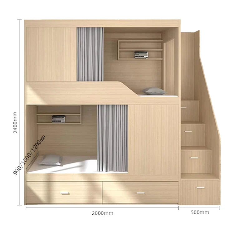 二段ベッド　親子ベッド　はしご　スチール　収納　開き戸　シューズボックス　ナチュラル　カスタマイズ可能　SCC-T041
