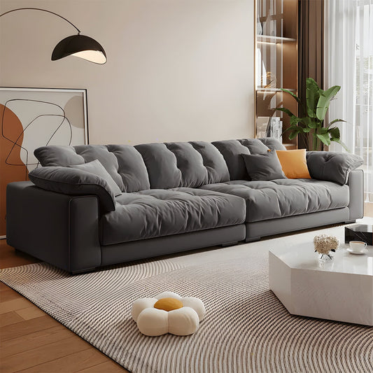 マイクロファイバー生地　ポリエステル生地　高密度ウレタンフォーム　ラテックス　贅沢　高級感　おしゃれ　広々　肉厚　ソファ　リビングソファ　グレー　カスタマイズ可能　SNSF-C022