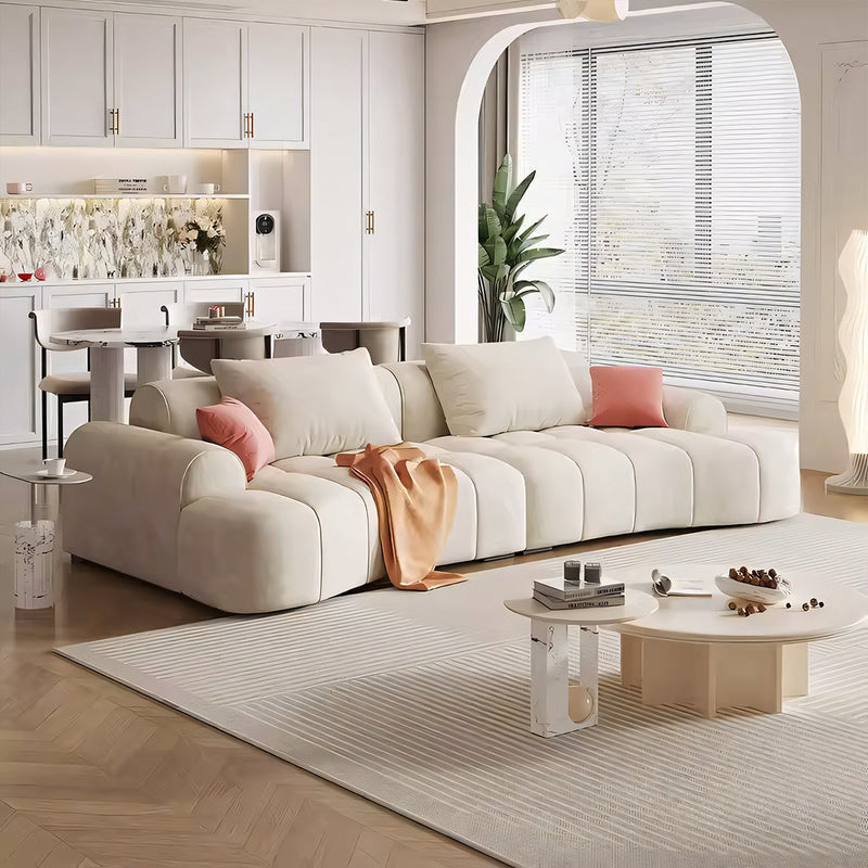 天然木　スエード調生地　ペット爪研ぎ　ウレタンフォーム　インドアソファ　ソファ　リビングソファ　二人掛け　三人掛け　カジュアル　アイボリー　ホワイト　SNSF-T027　