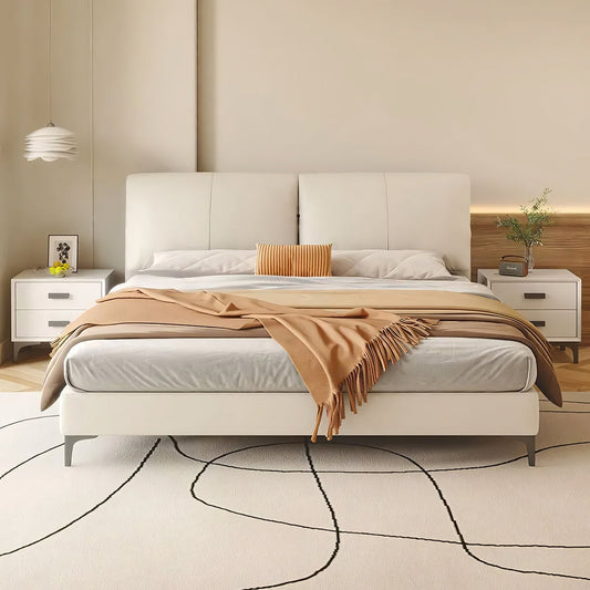 手の届く贅沢　モダン　シンプル　本革　寝室　トップレイヤーレザー　ダブル　1.5メートル　新婚用　ベッド　カスタマイズ可能　BED-K-025